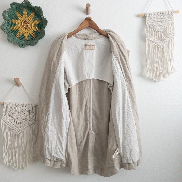 Free People We The Free Beckett Boyfriend Linen Blend Beige Blazer Size Small - Picture 7 of 8